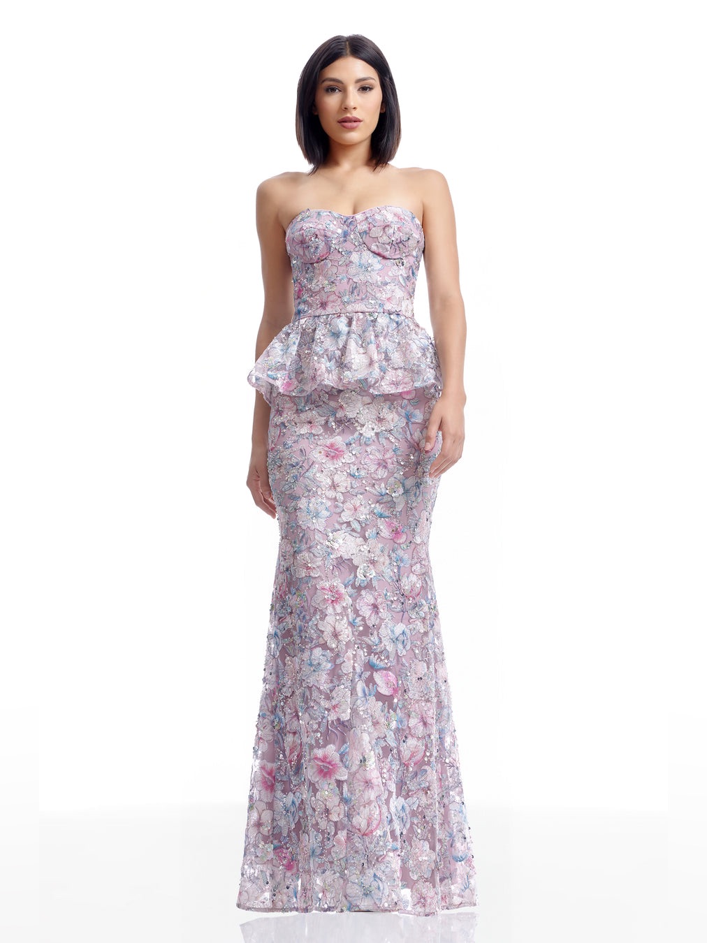 Dress The Population Scarlett Strapless Peplum Mermaid Gown Dusty Lavender S Nwt
